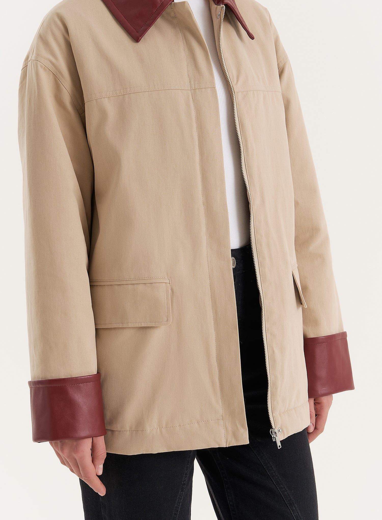 Beige Contrast Collar Barn Jacket